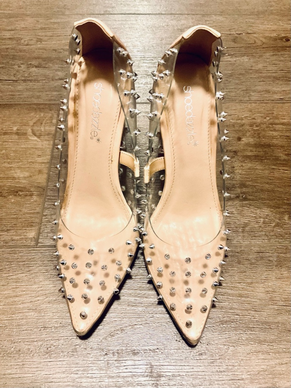 Shoe Dazzle Nude Clear Studded Pumps Size 7